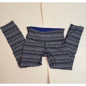 Lululemon Wunder Under Crop Leggings Blue Gray Space Dye Stripe Size 4